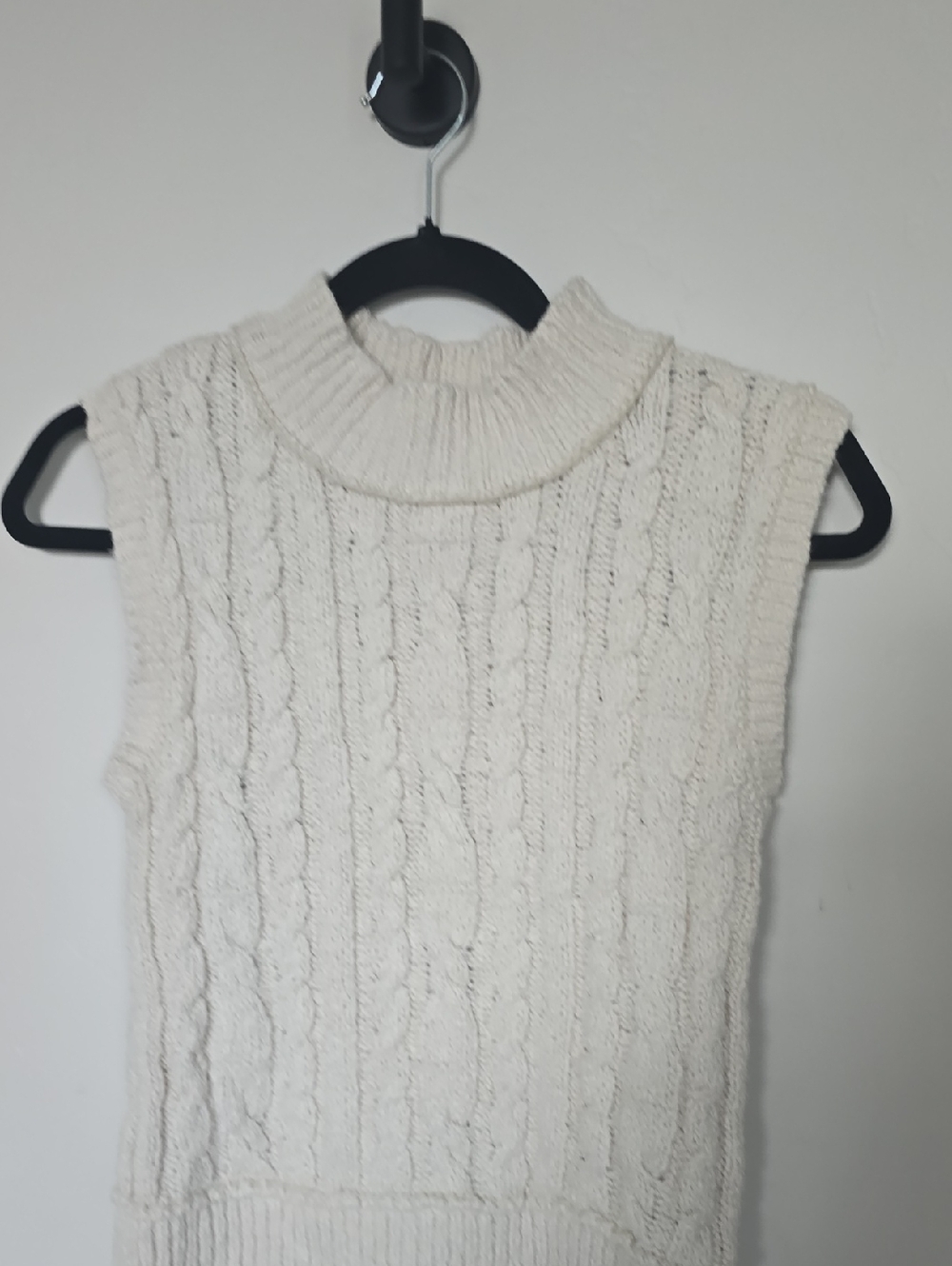 Pink Lily Cream Cable-Knit Sleeveless Turtleneck Sweater Vest